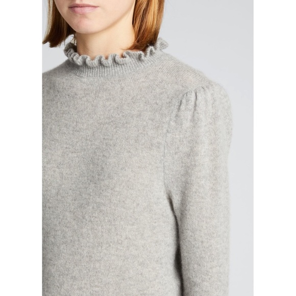 SOLD - NWT Frame Josefine Ruffle Neck Puff Sleeve Cashmere Sweater in Grey S - Picture 13 of 14